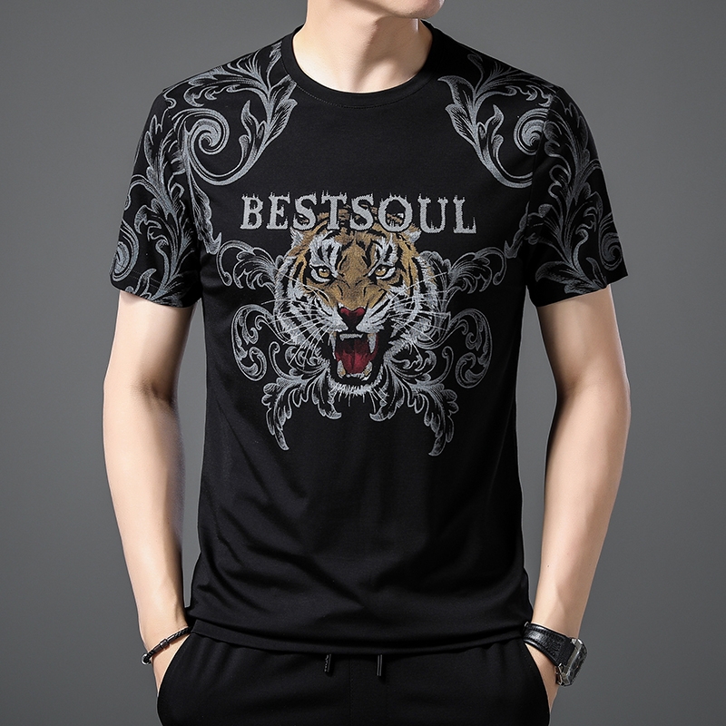 t恤短袖男装简约百搭夏季老虎霸气半袖中国风创意打底衫汗衫上衣