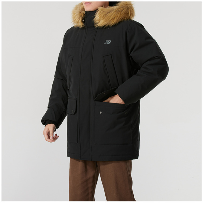 NB 2025秋季新男款保暖休闲运动羽绒服中长款连帽AMJ44300-BK