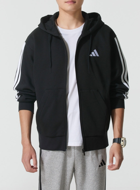 Adidas阿迪达斯正品新款春秋男子加绒针织连帽休闲夹克外套JD1870