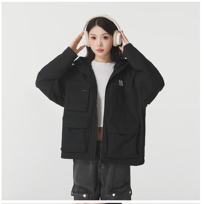 MLB正品新款秋季男女情侣款冲锋衣外套连帽拼接运动夹克3AWJB0554