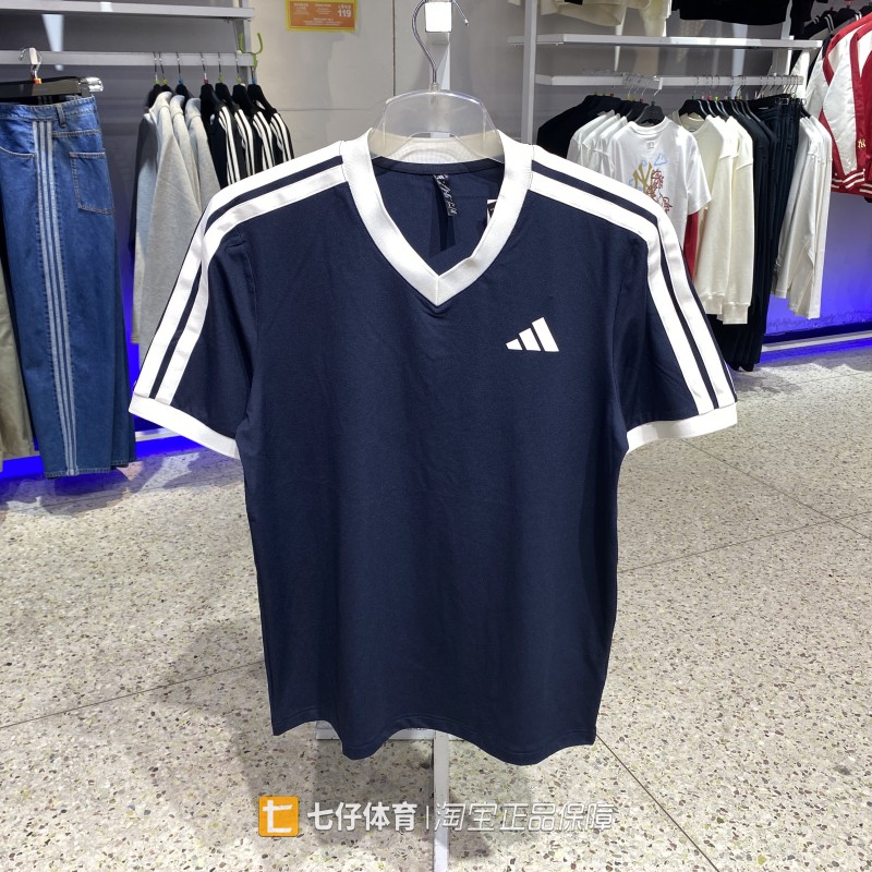 Adidas阿迪达斯正品夏新款男梭织透气V领运动休闲短袖T恤KA5897