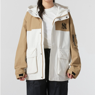 MLB正品新款春秋男女同款连帽梭织拼接户外休闲夹克外套3AWJB0551