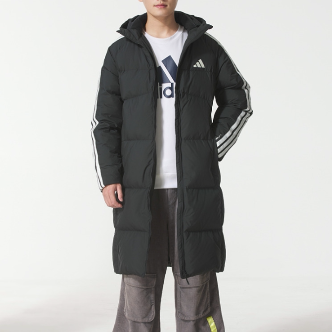 Adidas阿迪达斯正品新款冬季男子运动连帽百搭中长款羽绒服KC2498