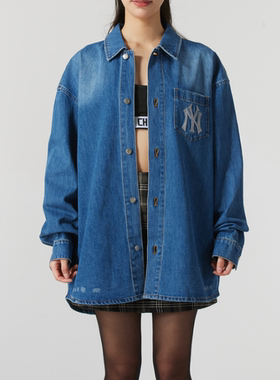 MLB正品新款春秋款男女同款百搭翻领休闲牛仔外套夹克3ADRB0351