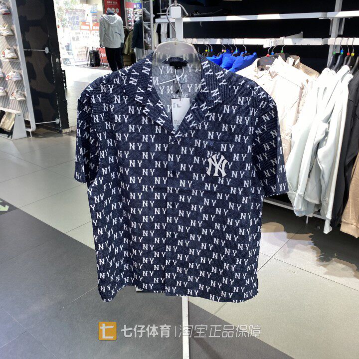 MLB正品夏季新款男女情侣款满印老花舒适休闲开衫短袖T恤3AWSM0