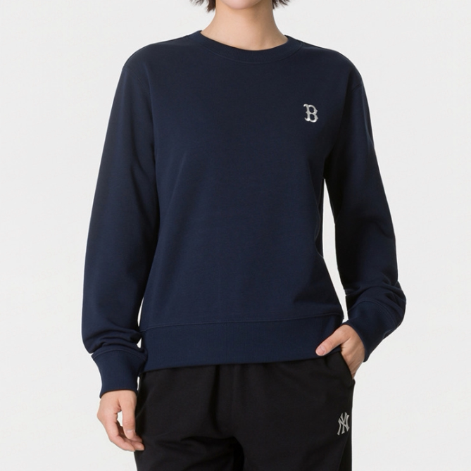 MLB正品新款春秋季男女同款长袖刺绣纯色休闲套头卫衣3AMTB0164