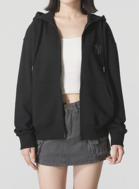 MLB正品新款春秋男女同款印花logo连帽针织运动夹克外套3ATRB0454