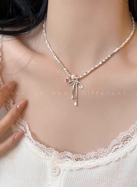 轻奢芭蕾蝴蝶结珍珠锁骨链