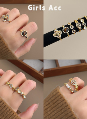 复古轻奢老钱风镂空开口戒指女