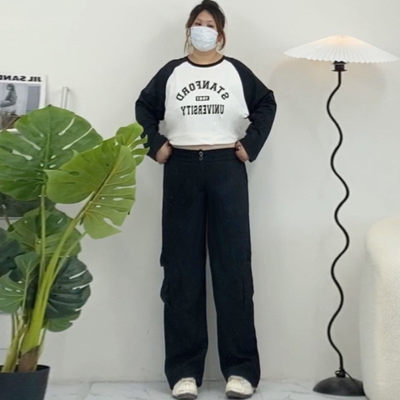 大码女装【美式工装裤】胖mm显瘦宽松大口袋直筒裤窄版显瘦工装裤