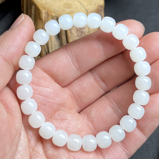 和田玉白玉高归圆精工老型珠手串手链8 7mm