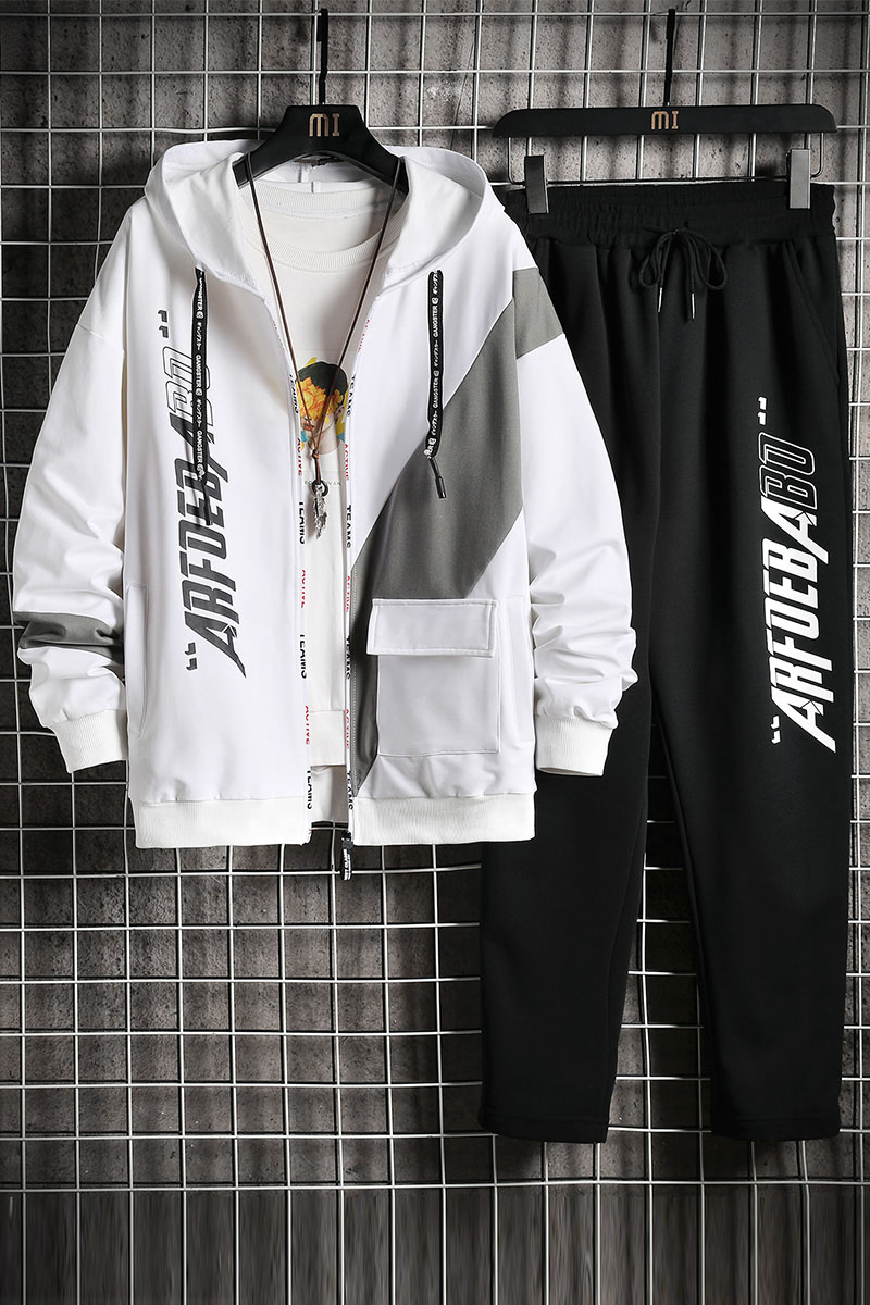 网格春季套装男开衫宽松连帽套装上衣A210-TZ886-P70,男装休闲套装,星座210-3