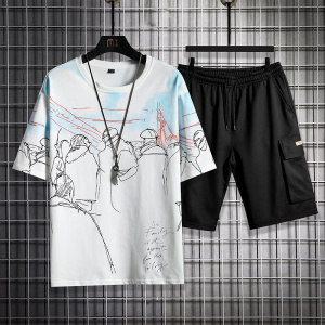 夏季短袖t恤男潮短裤套装两件套A210-TZ6839-P55，男装牛仔裤，星座210-3