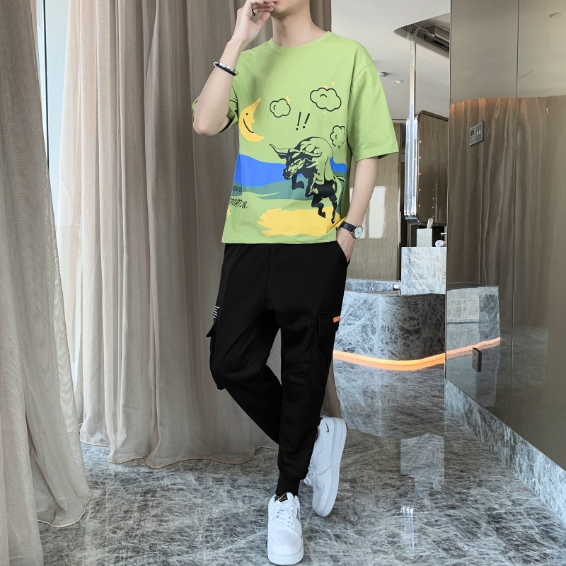 3春夏季短袖套装男休闲运动九分裤套装男A210-TZ8611-P60图片