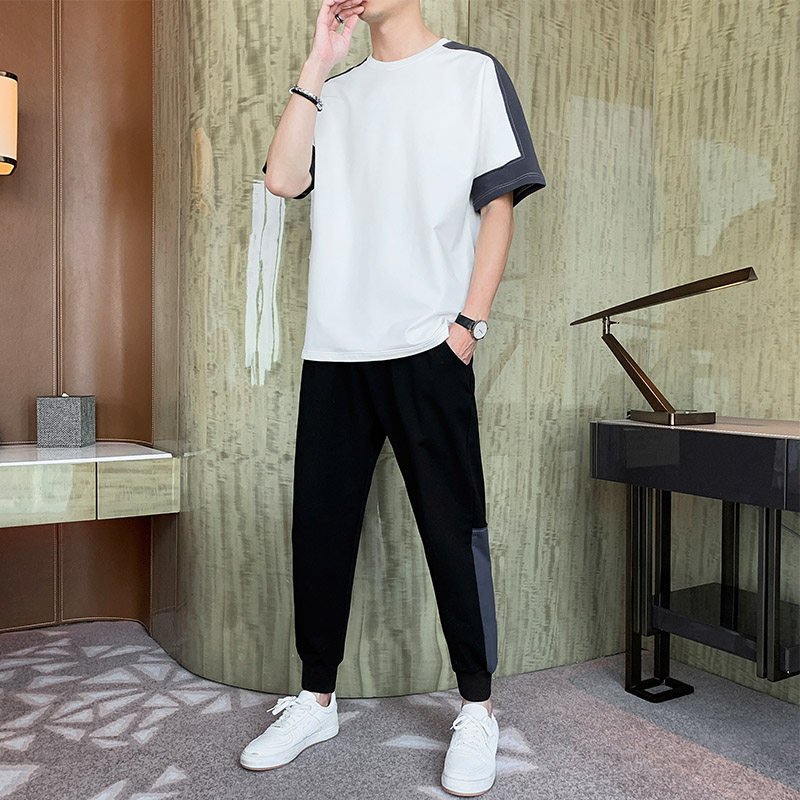 夏季短袖九分裤休闲套装男潮流时尚休闲套装A210-TZ8205-P65,男装T恤,星座210-3