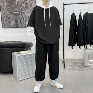 3秋季套装潮流港风套装一套长袖卫衣假两件A210-TZ8808-P65,男装休闲套装,星座210-3