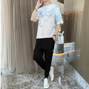 1夏季短袖运动套装男潮流韩版时尚九分裤套装男A210-TZ8613-P65图片