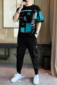 2夏季宽松t恤套装男潮流休闲两件套A210-TZ8609-P60图片