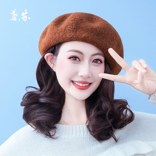 大头围贝雷假发帽子假发一体