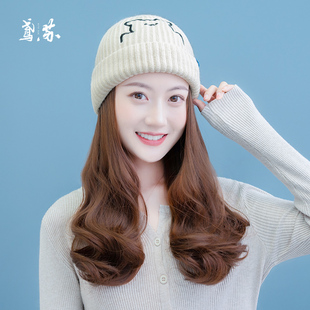 假发2025年时尚新款针织假发帽子一体时尚可拆卸长卷发假发女长发