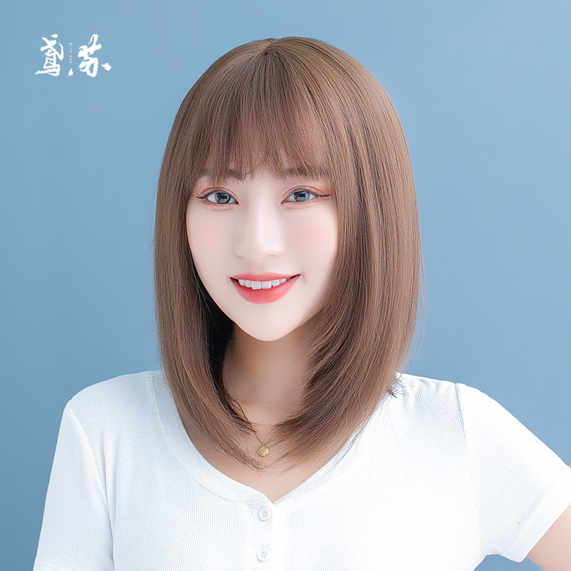 假发女中长发直发假发套仿真人发丝短发自然逼真全头套式锁骨发型