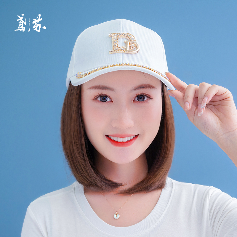 带帽子假发一体时尚棒球帽短直发