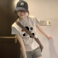 今年夏季爆款正肩短袖女款奶白灰时尚重磅纯棉修身短款t恤上衣ins