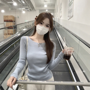 针织衫 2025年秋季 显瘦温柔风长袖 韩系修身 女打底毛衣内搭上衣 新款