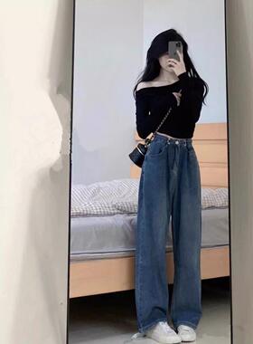 露肩长袖t恤女2026春装新款斜肩小衫设计感短款一字肩上衣高级感