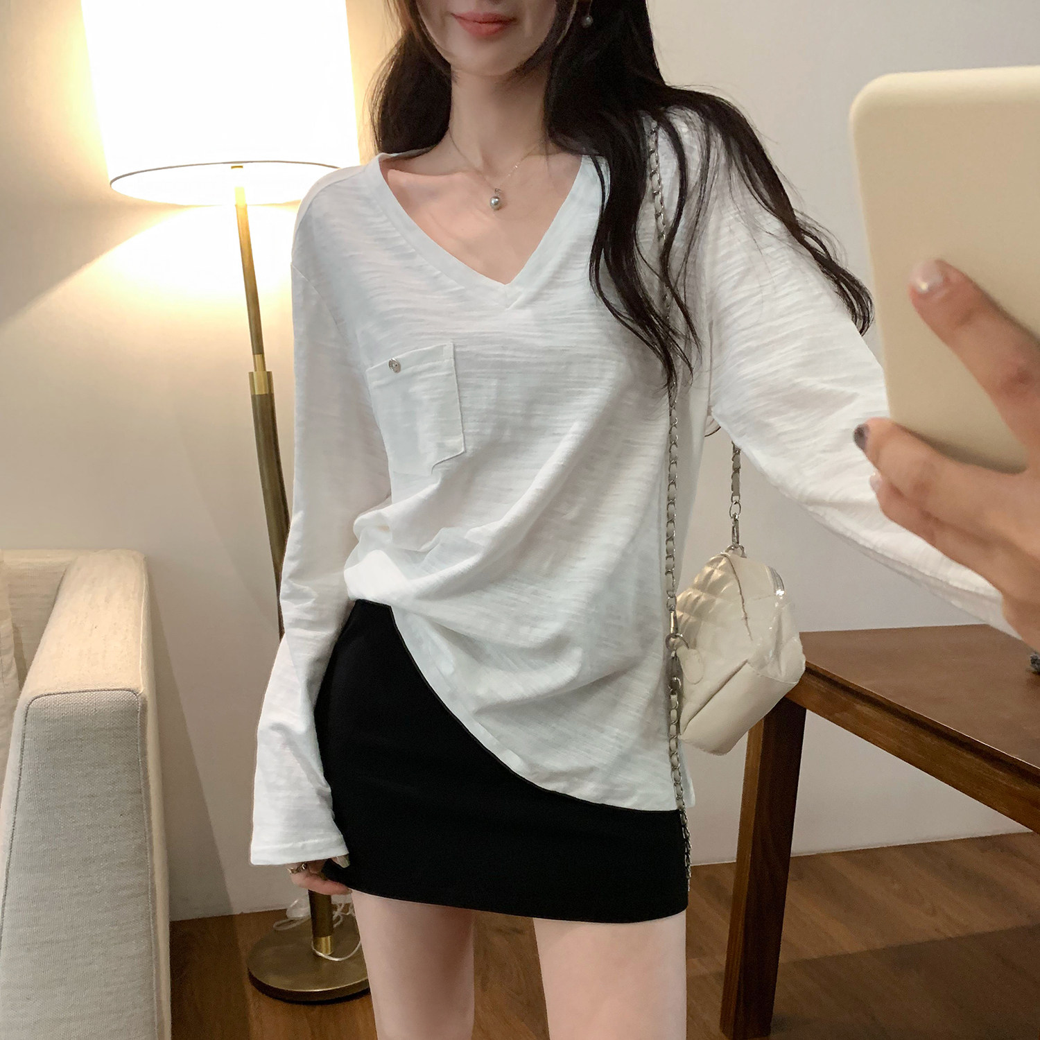 纯棉内搭打底衫宽松慵懒风薄款长袖T恤女春夏季2026新款V领上衣女,女装/女士精品,T恤,淘宝优惠券,粉丝福利购,淘宝优惠卷