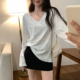 宽松慵懒风薄款 长袖 T恤女春夏季 纯棉内搭打底衫 2026新款 V领上衣女