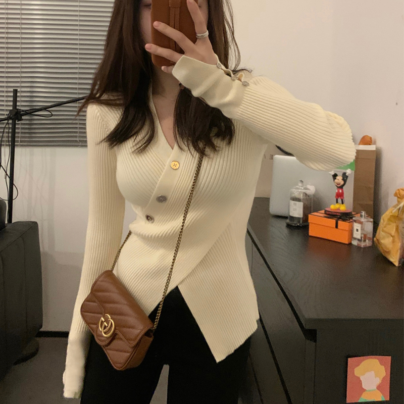 交叉v领打底衫女内搭秋冬季