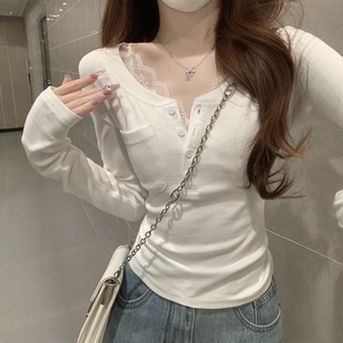 韩系chic别致穿搭2026春秋季半开领修身打底衫女内搭长袖T恤上衣