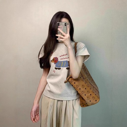 夏日漂亮小上衣卡通图案印花美式