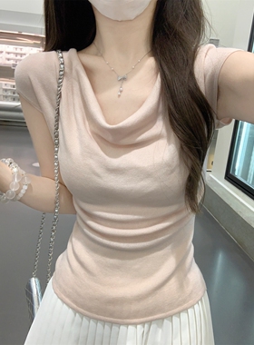 法式温柔风纯欲荡领针织衫女修身显瘦2026夏季新款短袖漂亮小上衣