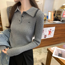 秋冬季 打底毛衣女内搭上衣 miu里miu气早秋学院风polo领麻花针织衫