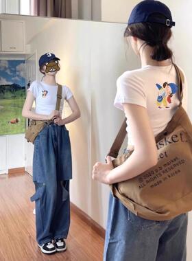 白色正肩短袖t恤女2026年夏季新款短款绝美独特别致甜辣小上衣女