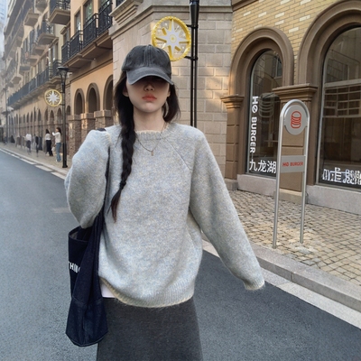 韩系温柔风软糯宽松插肩毛衣