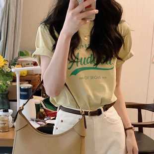 宽松纯棉设计感小众质感上衣潮 正肩t恤短袖 女2025年新款 夏季 女装