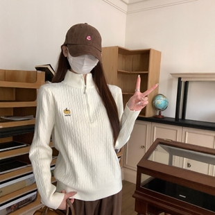 韩系学院风半拉链高领针织衫 女打底毛衣女内搭百搭减龄miu系上衣