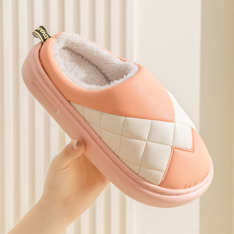 防水棉拖鞋女2023秋冬季时尚百搭家居高颜值厚底防滑保暖情侣棉拖