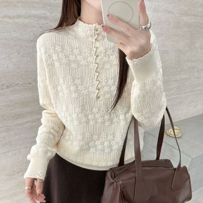 本店实拍&欧货羊毛打底衫好看蕾丝半高领加厚秋冬内穿气质毛衣女