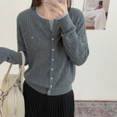 欧洲站2026春款 外套针织上衣麻花假两件拼色小资好看女 羊毛小开衫