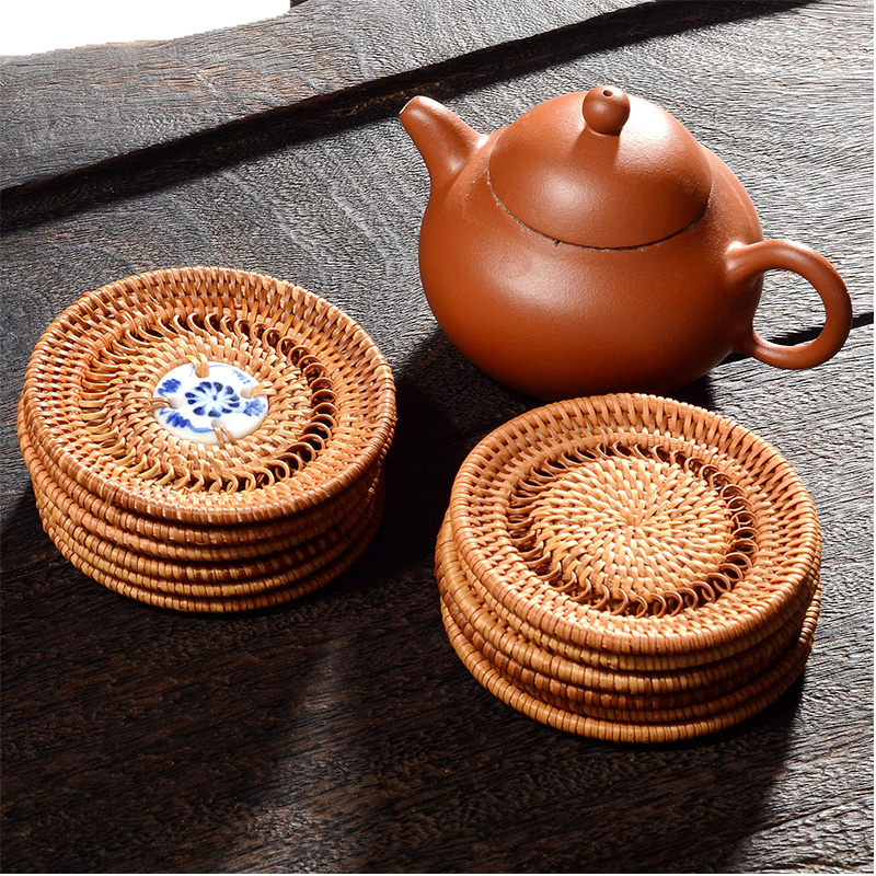 越南老藤编杯垫 手工编织茶杯垫 品茗杯垫隔热垫 创意茶道日式