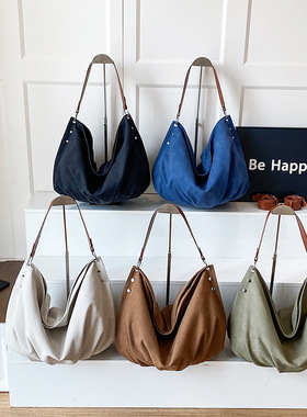 复古慵懒风帆布包包女2026新款早八通勤托特包时尚百搭单肩斜挎包