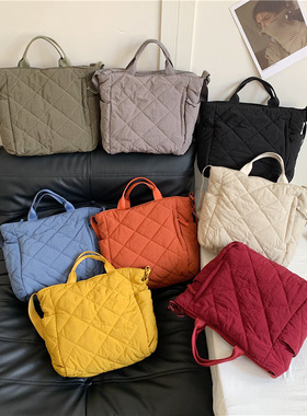 新款秋冬棉服包休闲时尚托特软包日系大容量帆布单肩斜挎包购物袋