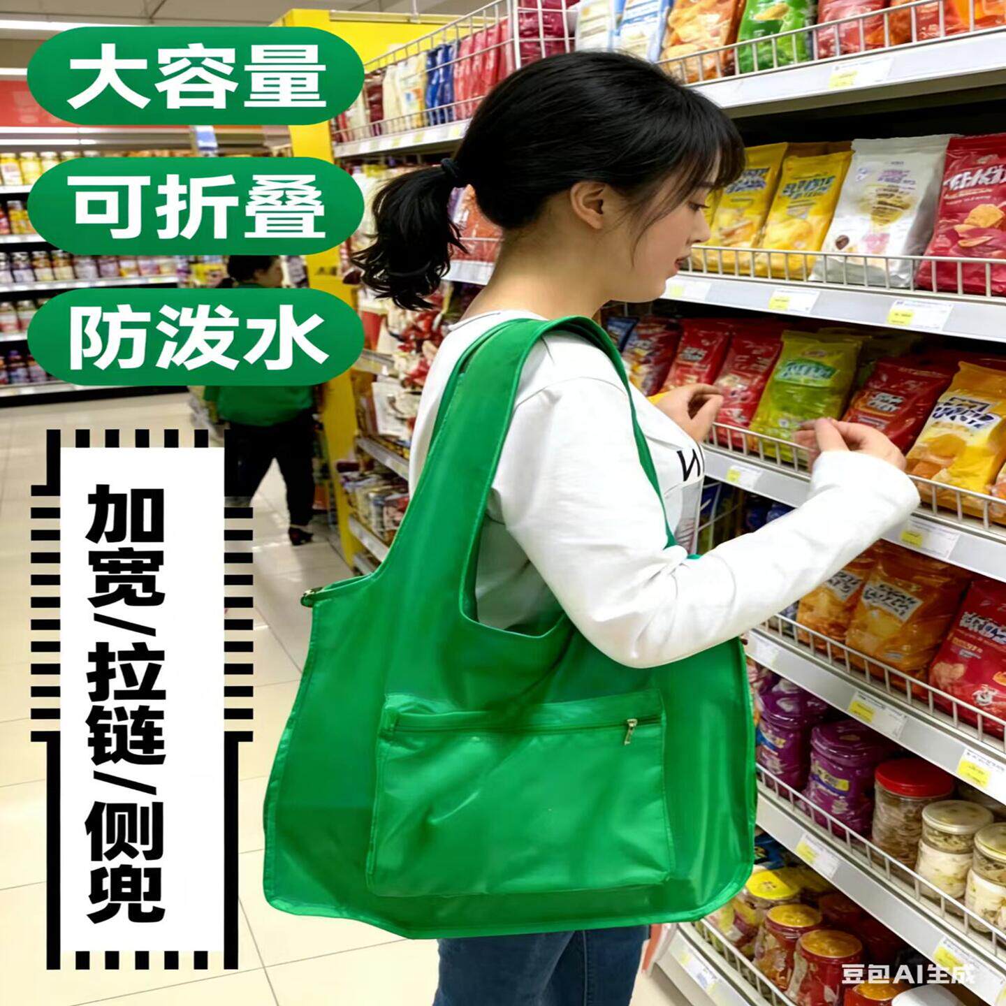 牛津布折叠购物袋大容量拉链便携超市环保手提袋女结实轻便旅行包