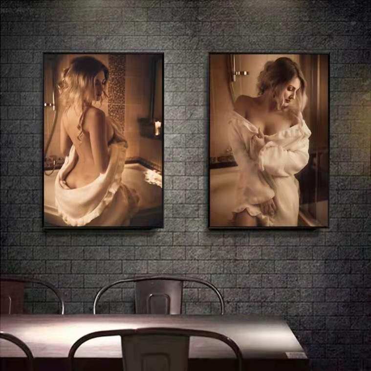 洗浴中心少女画会所壁画酒店挂画浴室有框装饰画油性感美女晶瓷