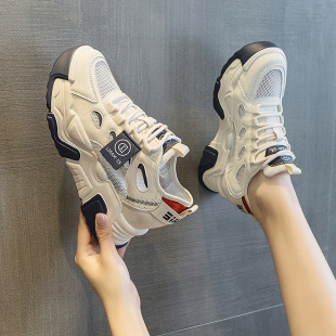 女款 休闲运动小白鞋 网面透气软底2025新款 爆款 子 夏季 内增高老爹鞋