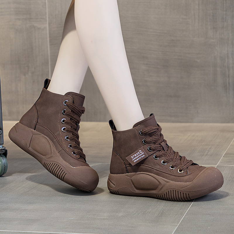 软厚底真皮休闲时尚萌丑高帮女鞋